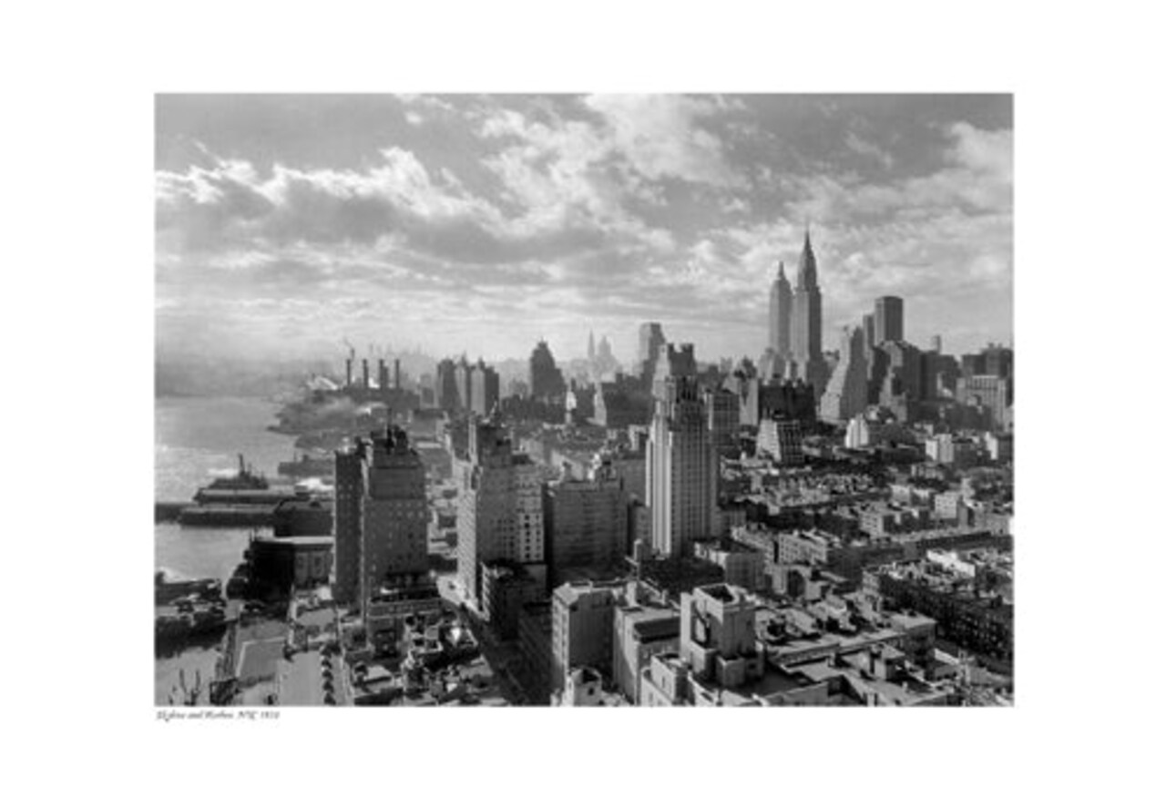 Framed Art Skyline and Harbor, NYC, 1931 - Vintage New York Cityscape Wall